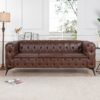 84.06" Width Traditional Square Arm Removable Cushion 3 Seater Sofa - Dark Brown - Image 4