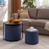 Multi Functional Ottoman And Table Set With Drum Stool Storage Space - Dark Blue - Image 5