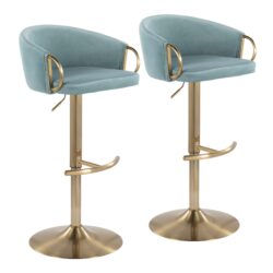 Claire - Contemporary / Glam Adjustable Bar Stool (Set of 2) - Gold / Light Blue
