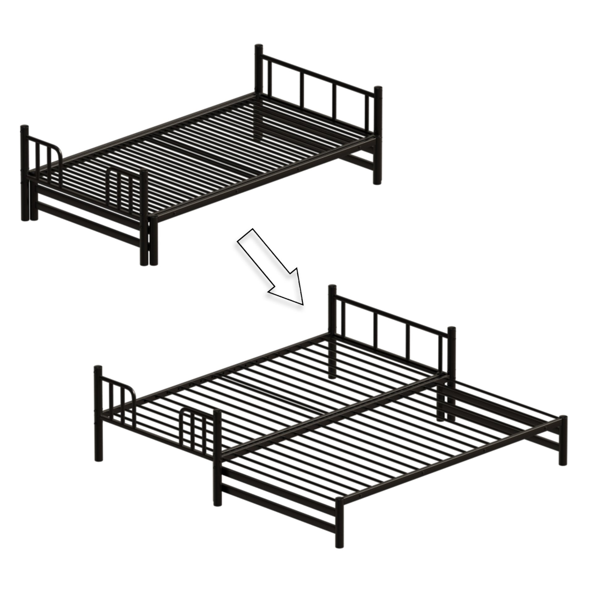 Twin Metal Pull Out Bunk Bed With Guardrail And Built In Ladder, Space Saving Convertible Frame For Bedroom - Black - Image 10