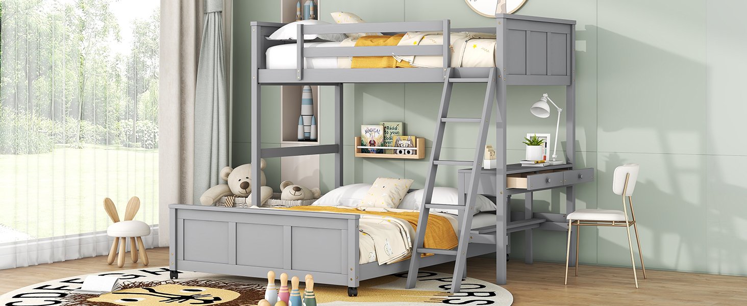 Twin Over Full Bunk Bed With Desk - Gray - Image 15