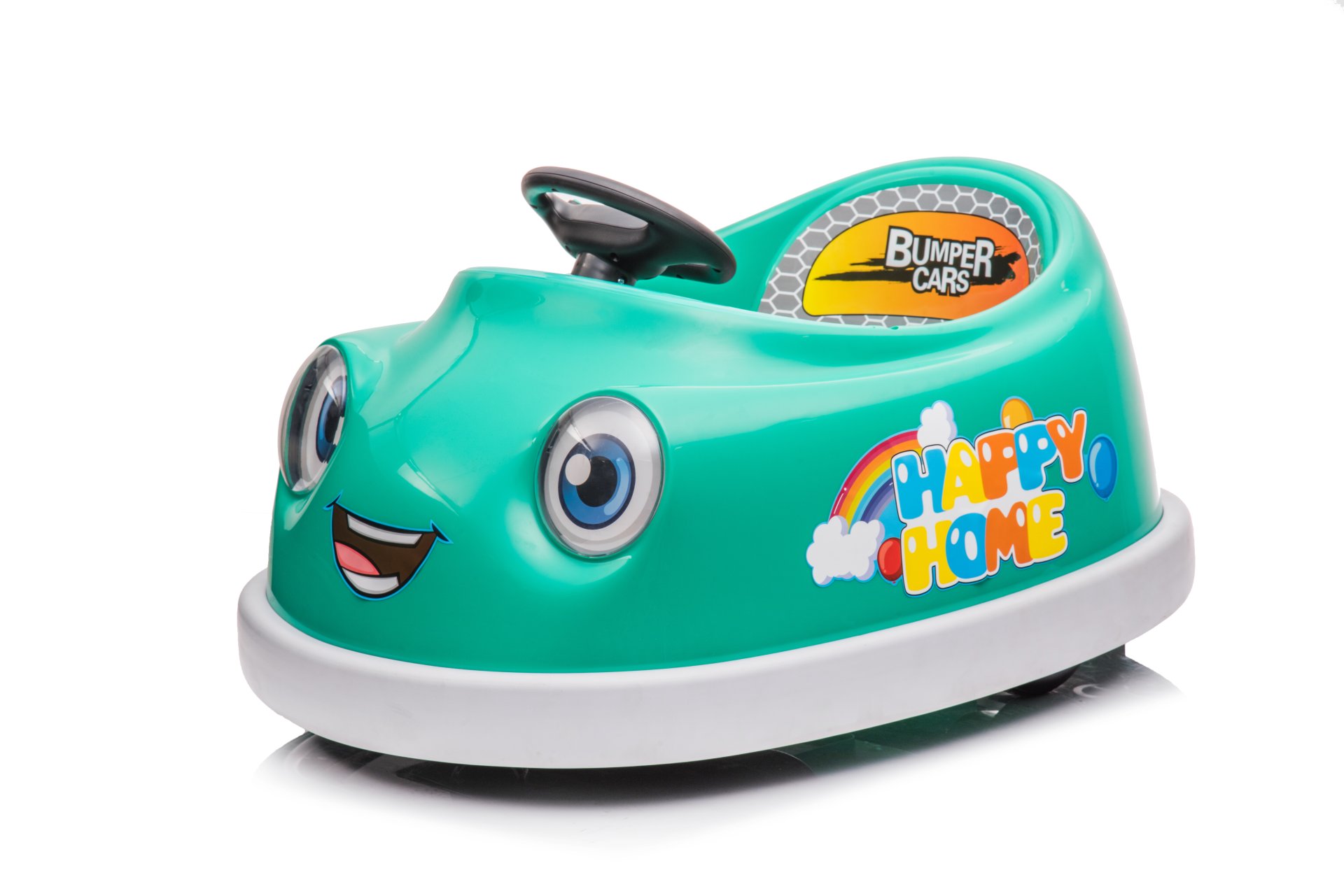 Bumper Car For Kids, 12V Dual Drive 1-6 Years Old Children's Electric Car With Pushrod Dinner Plate USB Bt Music Rocking Horse Mode Anti-Collision Bumper Ride On Car - Green - Image 2