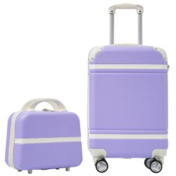 20" Hardside Luggage With Cosmetic Case, 2 Piece Lightweight Suitcase Set With Spinner Wheels, Carry On Vintage Luggage - Purple