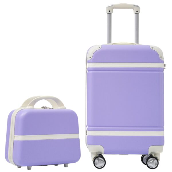 20" Hardside Luggage With Cosmetic Case, 2 Piece Lightweight Suitcase Set With Spinner Wheels, Carry On Vintage Luggage - Purple
