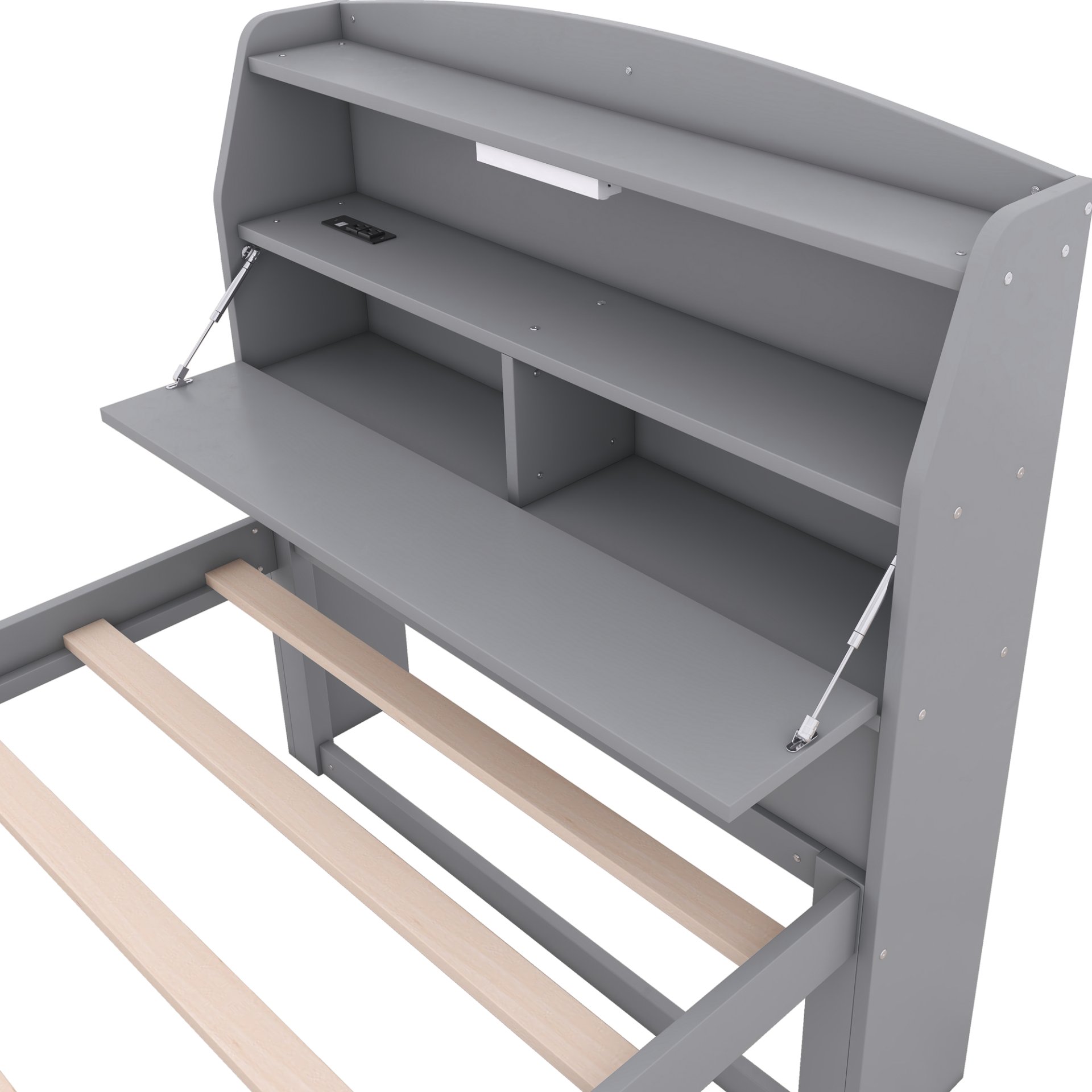 Twin Size LED Platform Bed With Trundle With Storage Headboard With Drawers - Gray - Image 12