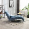Velvet Chaise Lounge Chair With Pillow, Button Tufted Upholstered - Light Blue - Image 8