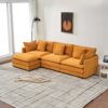Modular Chenille L Shaped Sofa With Ottoman, Deep Seat, Cushions - Orange - Image 5
