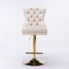 Thick Golden Swivel Velvet Barstools Adjusatble Seat Height From 27-35", Modern Upholstered Bar Stools With Backs Comfortable Tufted For Home Pub And Kitchen Island (Set of 2) - Beige - Image 2