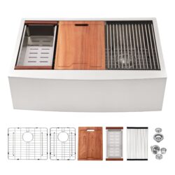Double Bowl Farmhouse Sink Workstation 33" Stainless Steel 16 Gauge Apron Front - Black / Gray