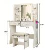 Vanity Desk Set With Mirror & Adjustable Lights Power Outlet And Hair Dryer Rack 2 Drawers And 6 Shelves Includes Cushioned Stool - White - Image 3