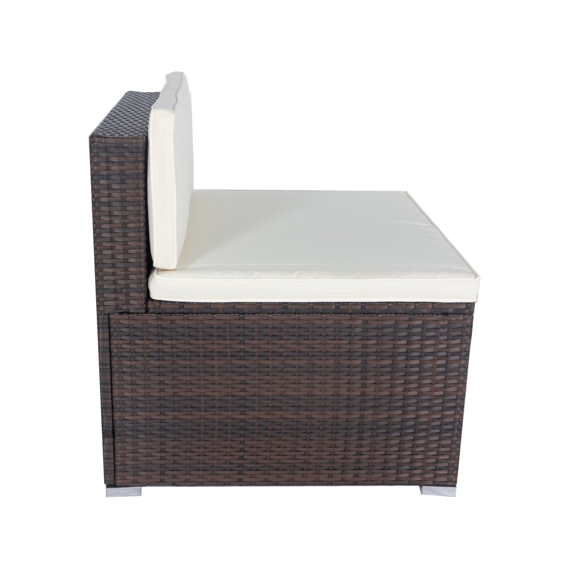 11 Piece Patio Wicker Conversation Set, 10 Seater Patio Sectional Set With 3 Storage Box Under Seat - Brown / White - Image 13