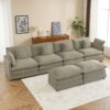 Modern Sofa Modular Sofa Couch Upholstered Corduroy L - Shape Sectional Sofa, Side Storage Pockets For Living Room - Brown - Image 18