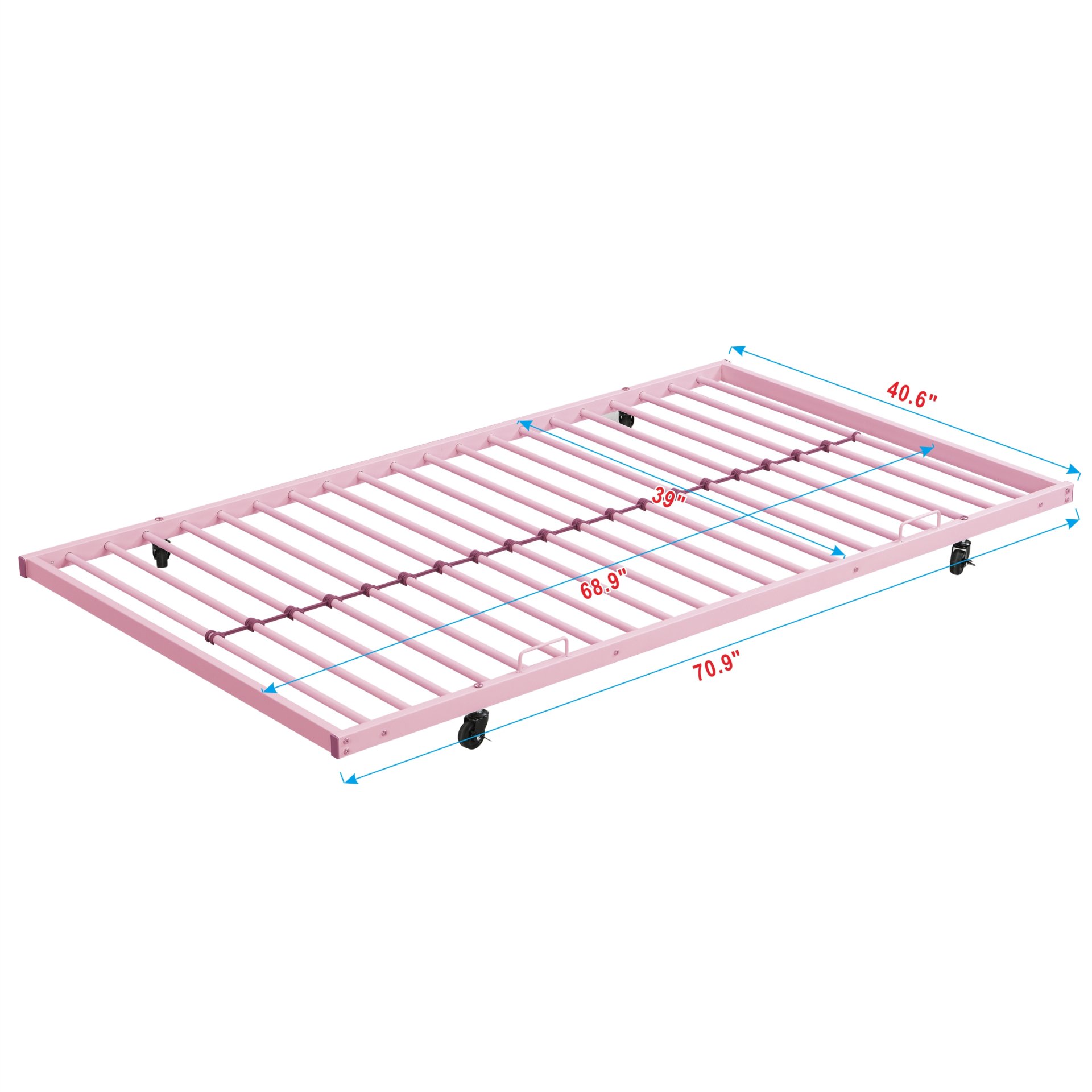 Modern Metal Bunk Bed With Trundle, Durable Steel, Twin Over Twin - Pink - Image 14