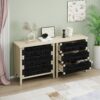 3 Drawer Buffet Sideboard With Adjustable Shelves, Storage Cabinet With Natural Seaweed Decor Doors For Living Room Kitchen Entryway - Natural - Image 9