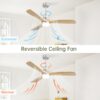 Ceiling Fan With Dimmable LED Light 6 Speed Remote 3 Wood Blade Reversible DC Motor For Bedroom - Brushed Nickel - Image 2