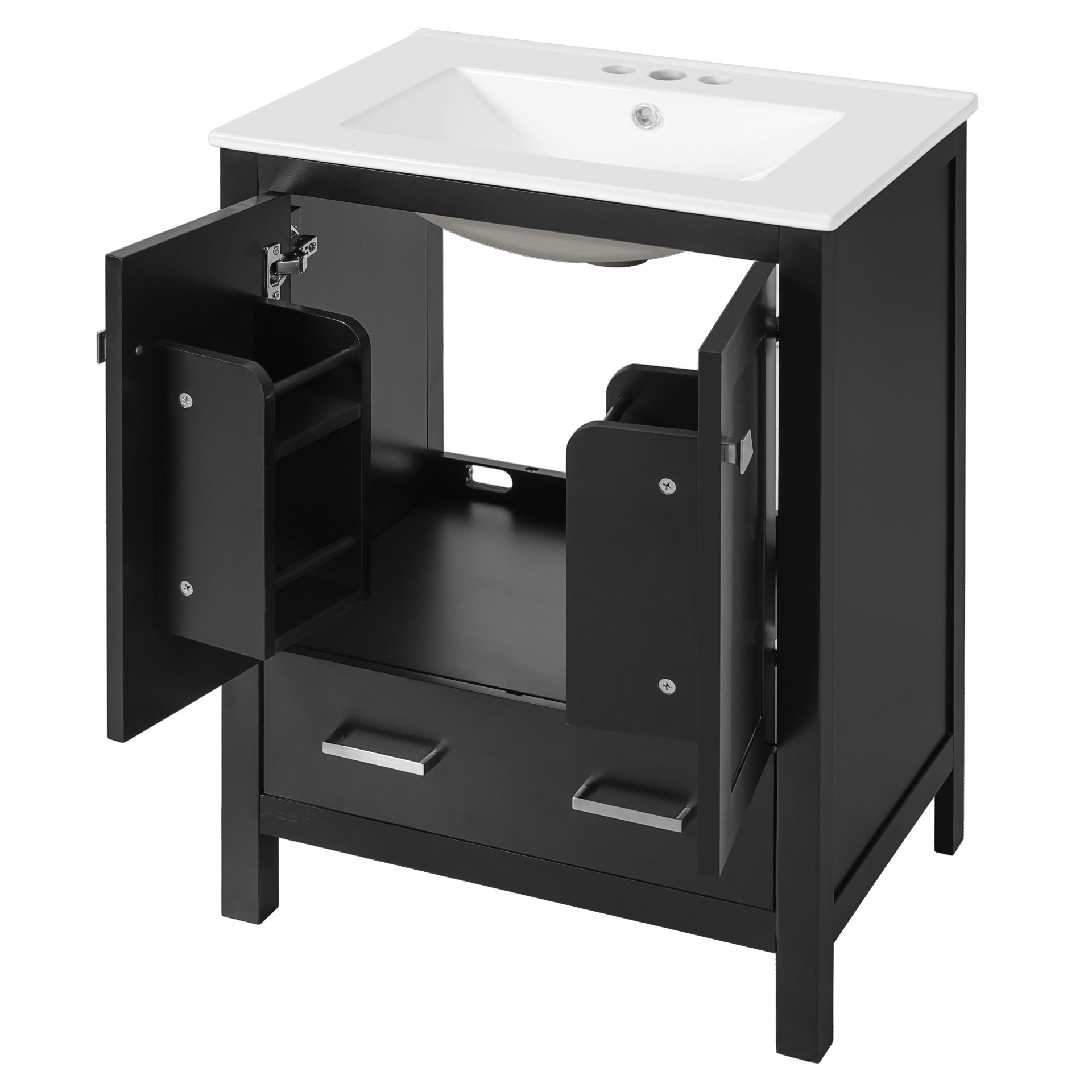 24" Bathroom Vanity With Integrated Undermount Sink, 2 Doors And 1 Drawer, Soft Close Hinges - Black - Image 14