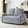 Modern Loveseat Pull Out Sofa Bed With Adjustable Backrest, Two Cup Holders, A Phone Holder, Three Charging Ports And Side Storage Pockets For Living Room - Gray - Image 10