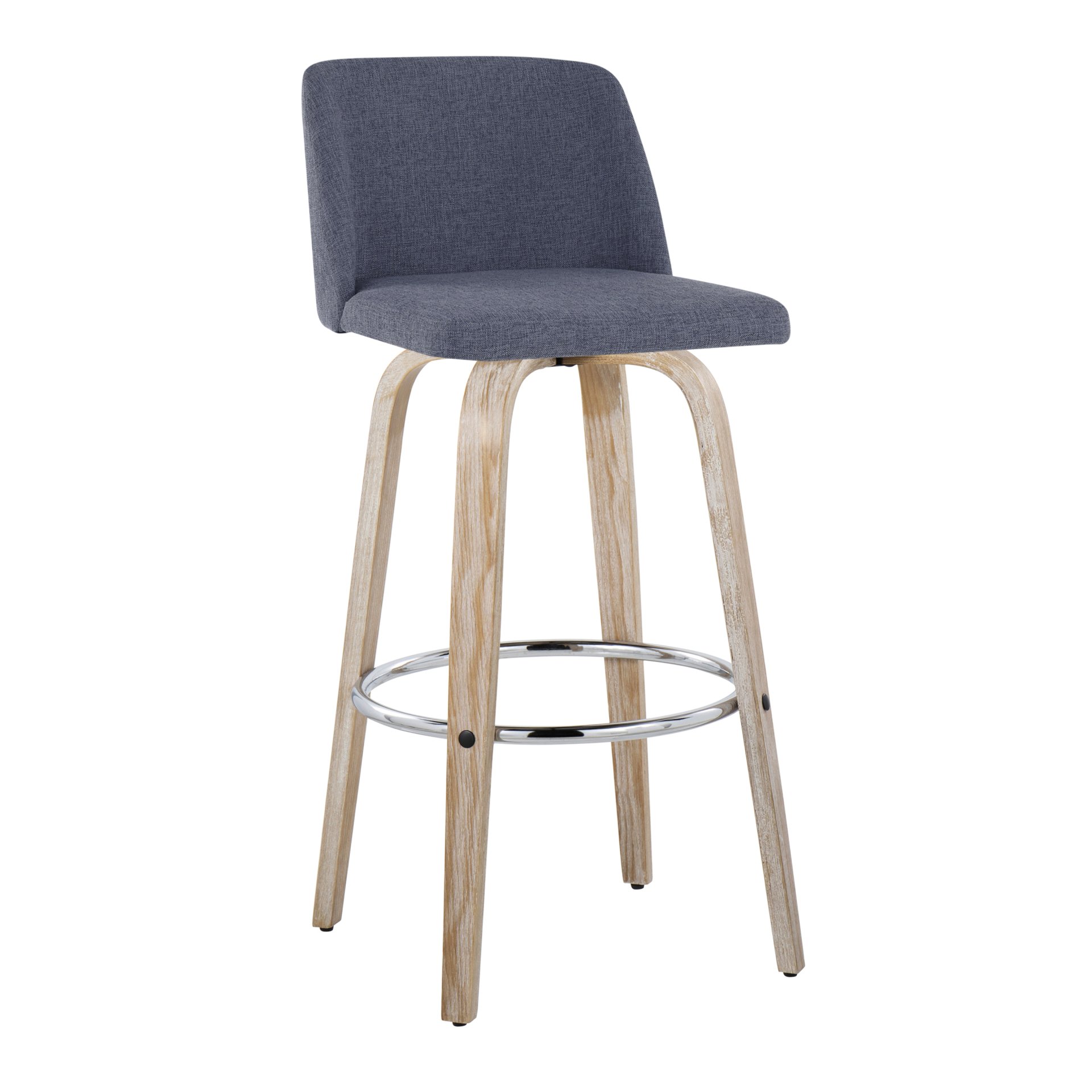Toriano - Contemporary Fixed Height Barstool With Swivel With Round Footrest (Set of 2) - Whitewashed / Blue - Image 2