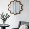 Wooden Accent Mirror With Unique Frame, Wall Mirror For Living Room Bedroom Entryway - Brown - Image 3