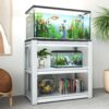 Stylish Metal Aquarium Stand For 20 - 30 Gallon Tanks, 3 Tier Adjustable Shelf - White - Image 2