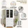Freestanding Tall Bathroom Cabinet With 2 Adjustable Shelves, 3 Drawers, Soft Close Glass Doors - White - Image 6