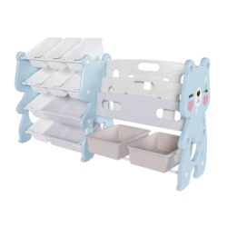 Kids Toy Storage Organizer With 2 Tier Bookshelf, Toy Storage With 12 Bins - Blue