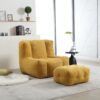Modern Indoor Fluffy Bean Bag Chair With Memory Foam And Ottoman Super Soft Velvet - Yellow - Image 2