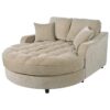 Modern Chaise Lounge Sofa Bed Upholstered Sofa Couch With Tufted Seat And Detachable Pillows For Living Room - Champagne - Image 13