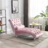Velvet Chaise Lounge Indoor, Button Tufted Upholstered Chaise Lounge Chair With Pillow - Pink - Image 7