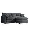 Corduroy 2 Seater Sofa With Ottoman L Shaped Sofa For Small Spaces Corduroy Modern Design - Gray - Image 6