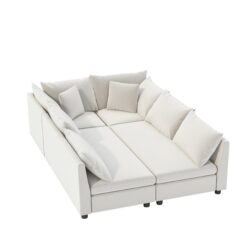 Modular Sectional Bed Couch Set With Pillows Free Combination, Minimalist Style Oversized 6 Seat Convertible Sofa - Cream