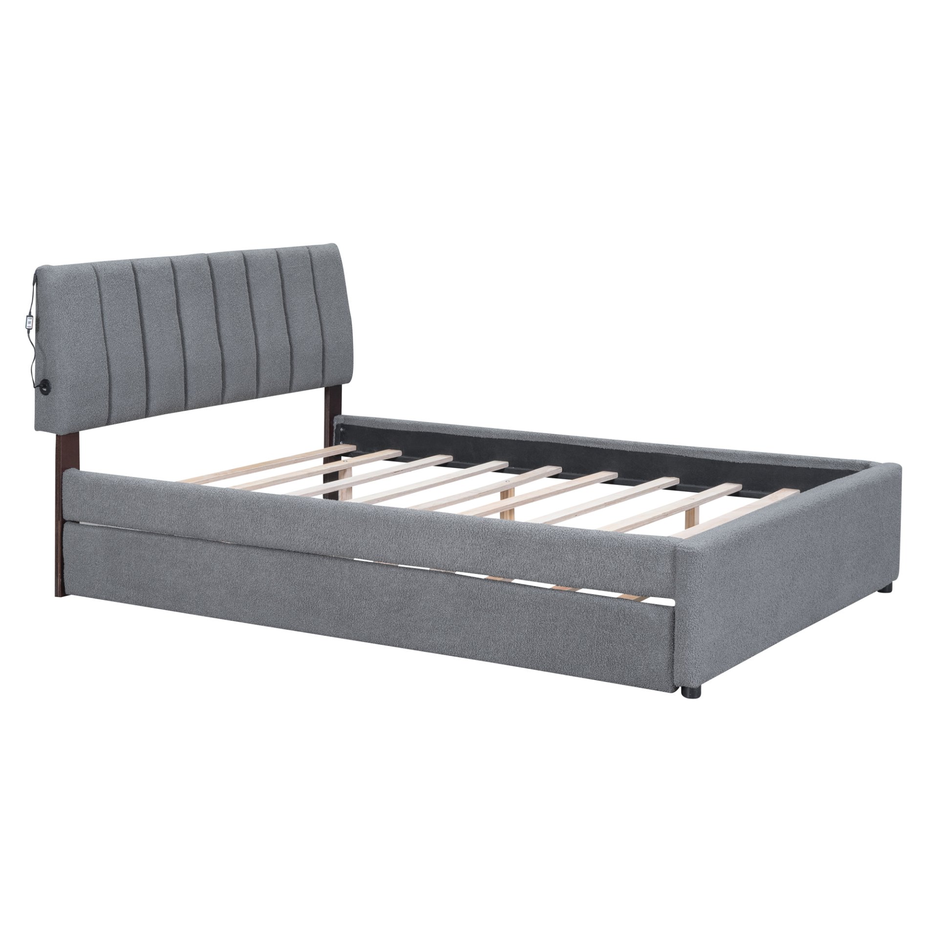 Full Size Upholstered Platform Bed With Twin Size Trundle - Gray - Image 8