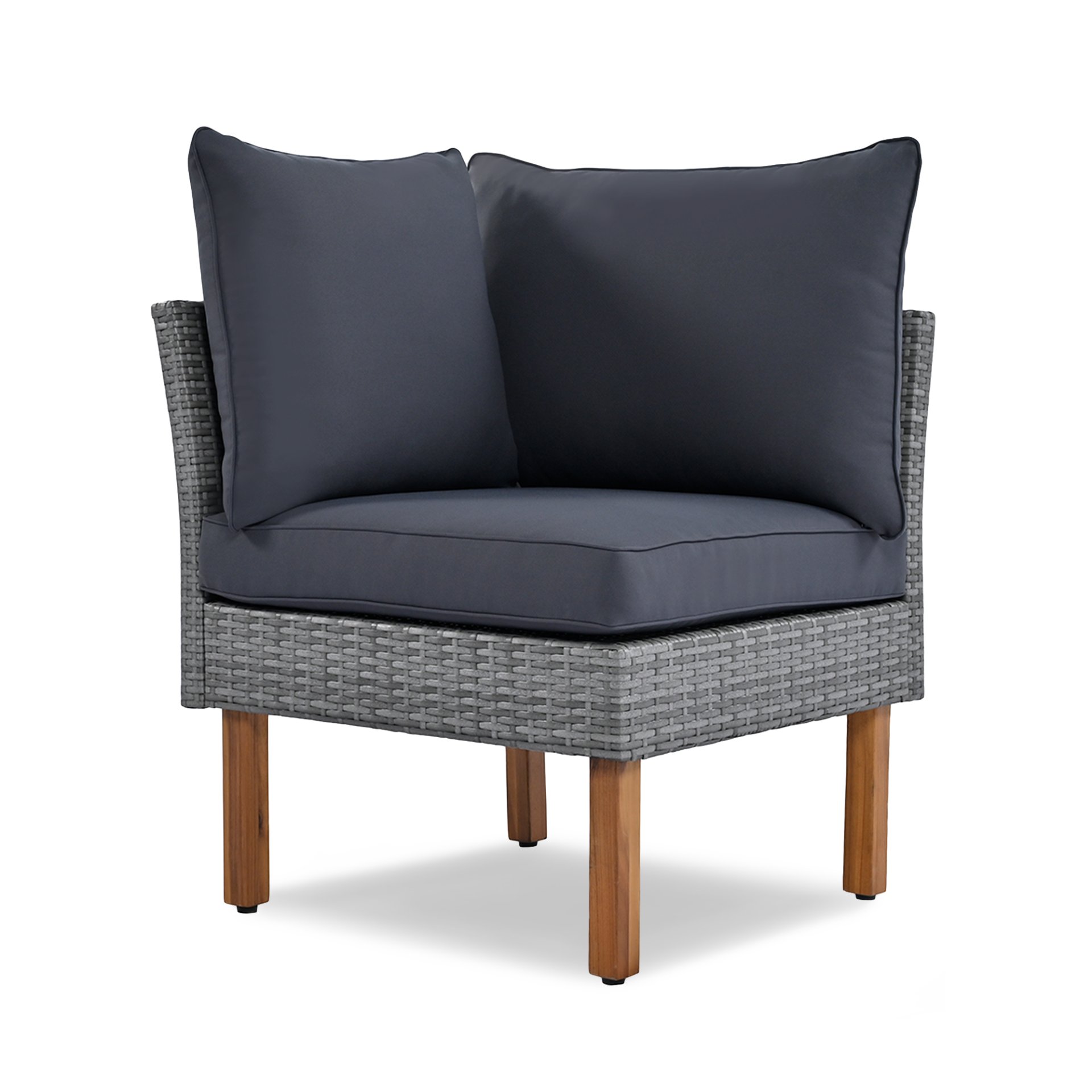 9 Piece Patio Rattan Furniture Set, Outdoor Conversation Set With Acacia Wood Legs And Tabletop, PE Rattan Sectional Sofa Set With Coffee Table, Washable Cushion - Gray - Image 12