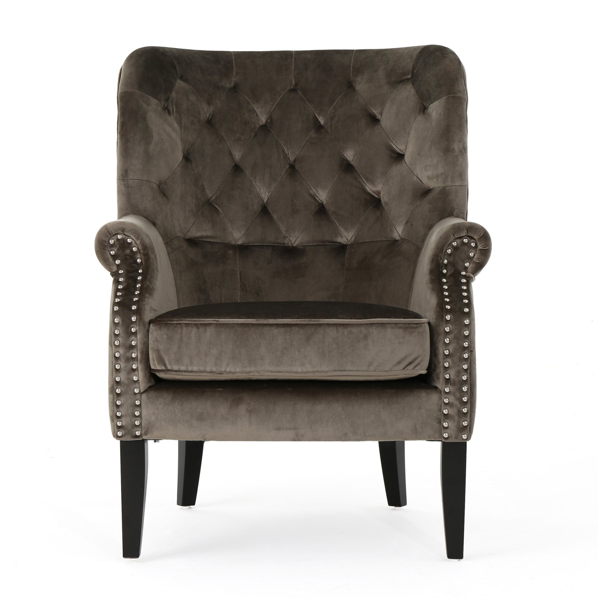 Elegant Velvet Club Chair With Handcrafted Details - Gray - Image 4