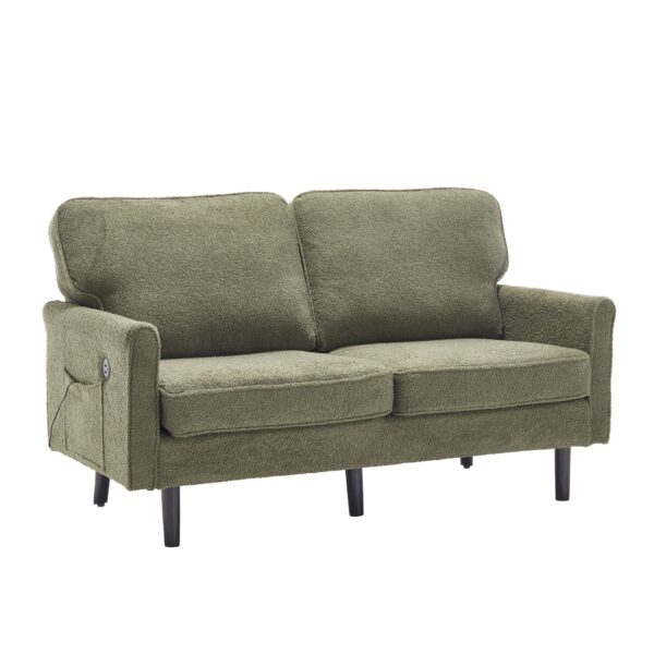 Mid Century Modern Loveseat Sofa With USB Ports, Removable Pillow Cover - Green