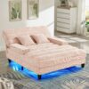 Chaise Bed Lounge Sofa Chair With Adjustable Backrest And LED Light Strip - Pink - Image 6