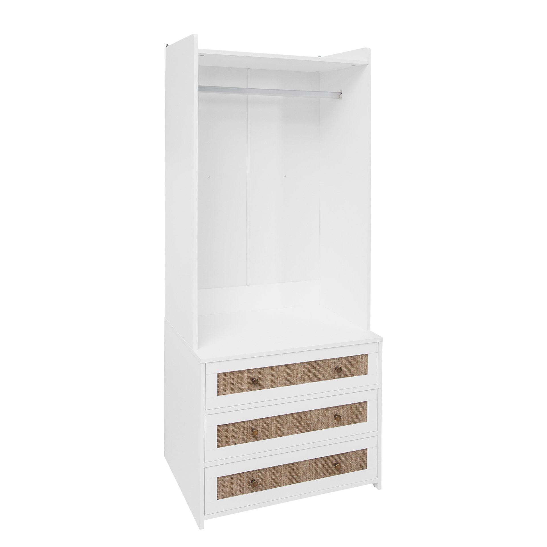 Wardrobe With 3 Drawers High Wardrobe Armoire With Rattan For Living Room Organizer - White - Image 9