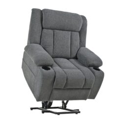 Power Lift Recliner Chair - Fabric Single Sofa With Extended Footrest, Remote Control, Cup Holders, And Side Pockets For Living Room Or Home Theater - Dark Gray