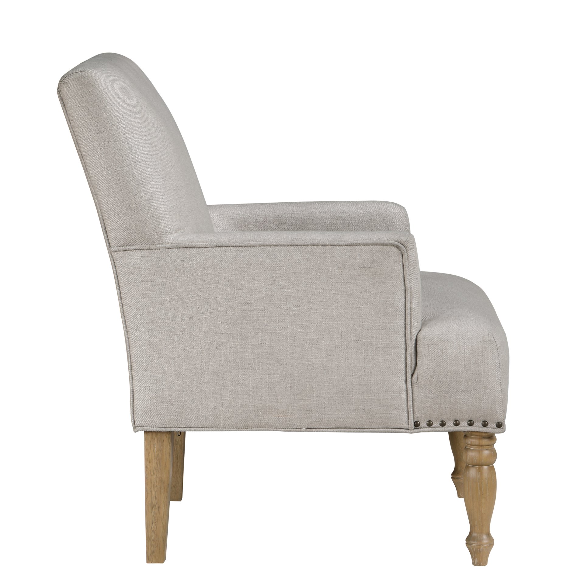 Alice - Upholstered Arm Chair With Pecan Legs And Antique Brass Nailheads - Beige - Image 4