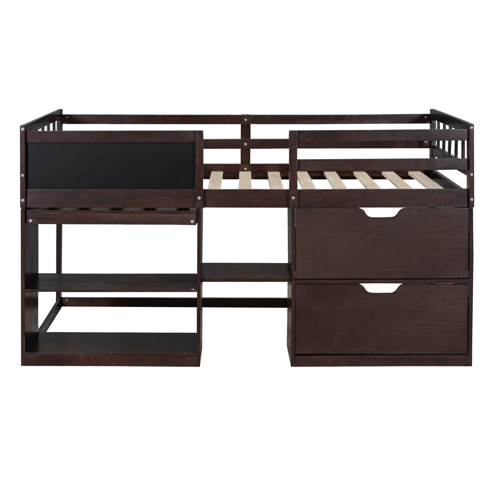 Twin Size Low Loft Bed With Rolling Desk, Shelf And Drawers - Espresso - Image 9