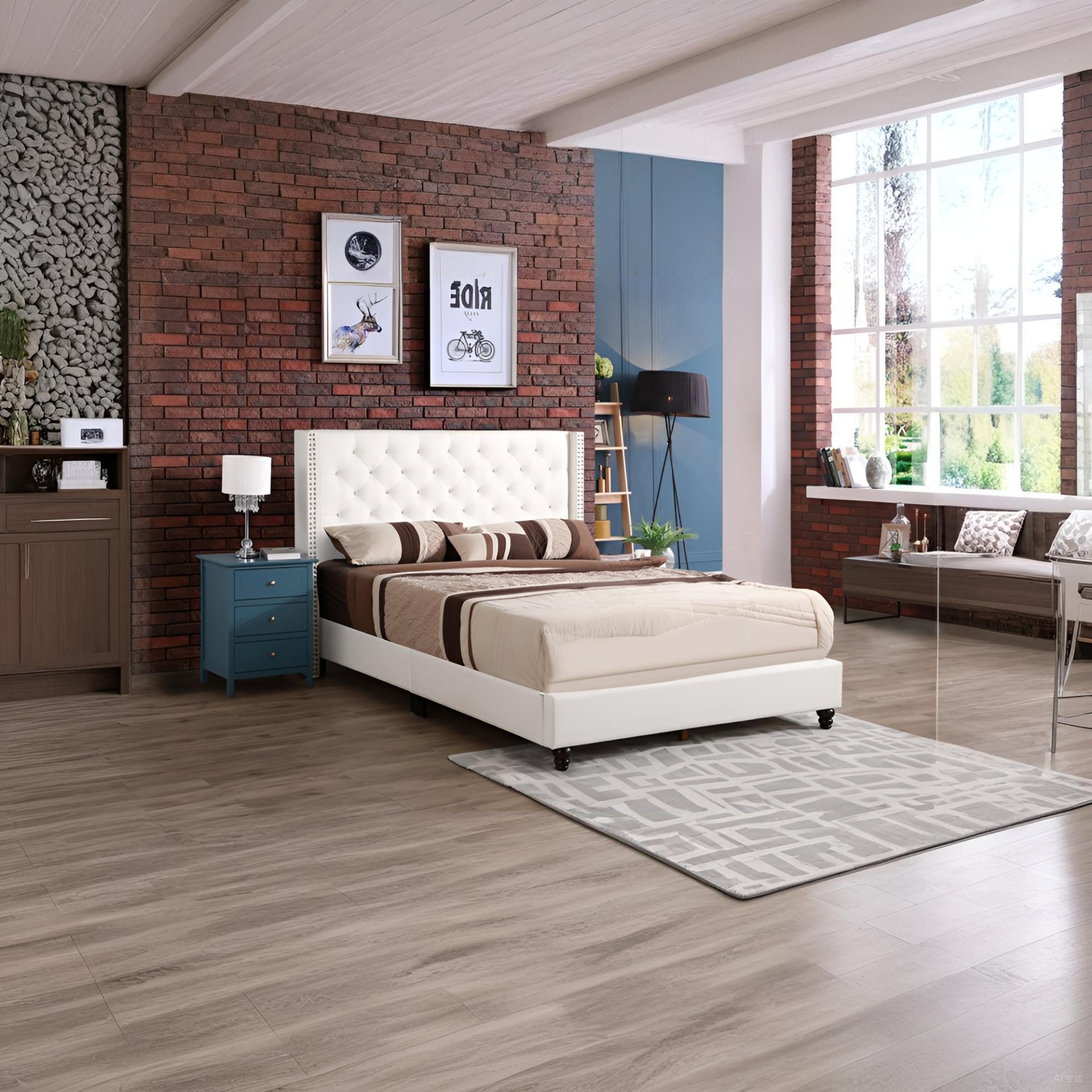 Full Upholstered Bed - White - Image 2