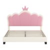 Full Size Upholstered Princess Bed With Crown Headboard, Full Size Platform Bed With Headboard And Footboard - White / Pink - Image 4