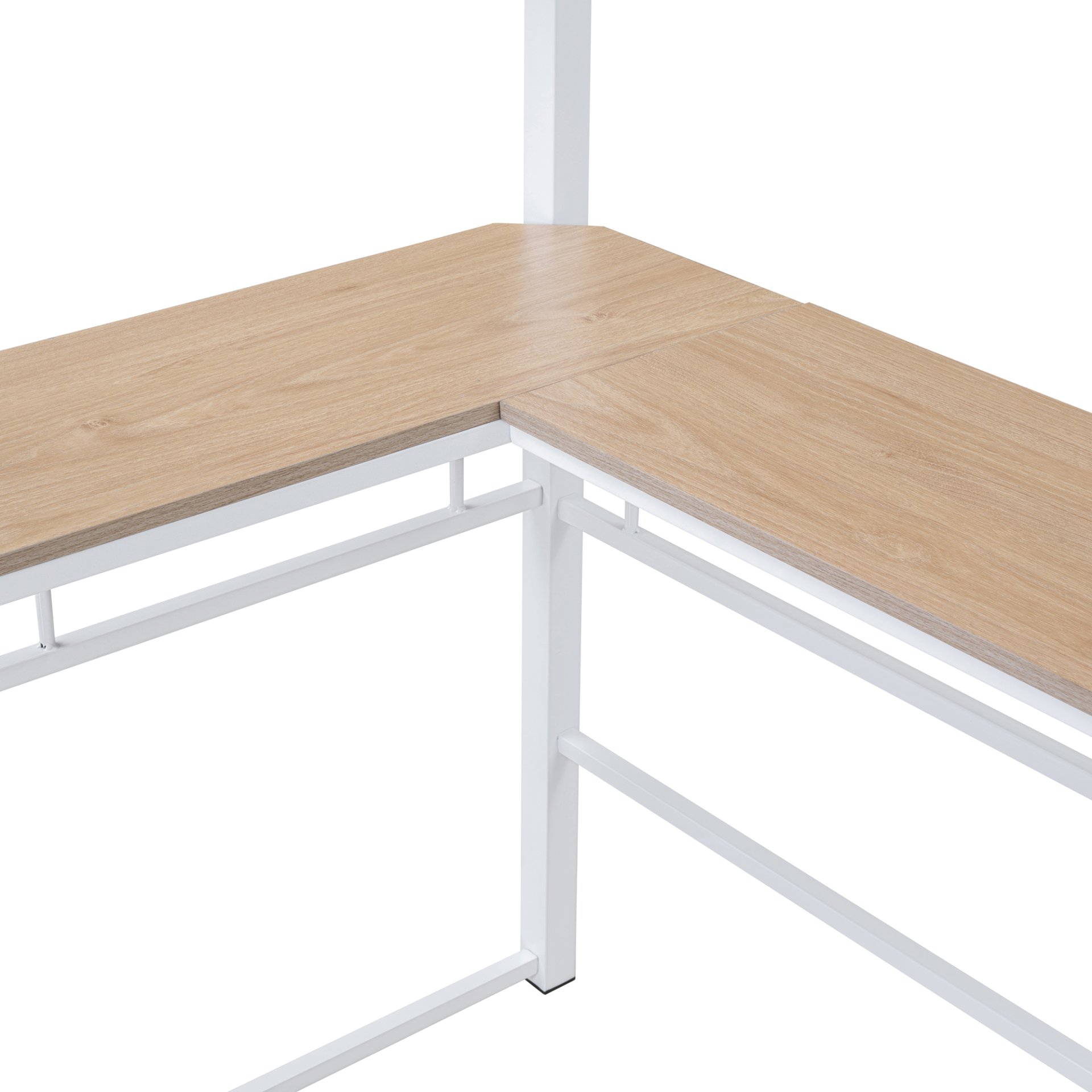 Full Size Loft Bed With 3 Layers Of Shelves And L-Shaped Desk - White - Image 11