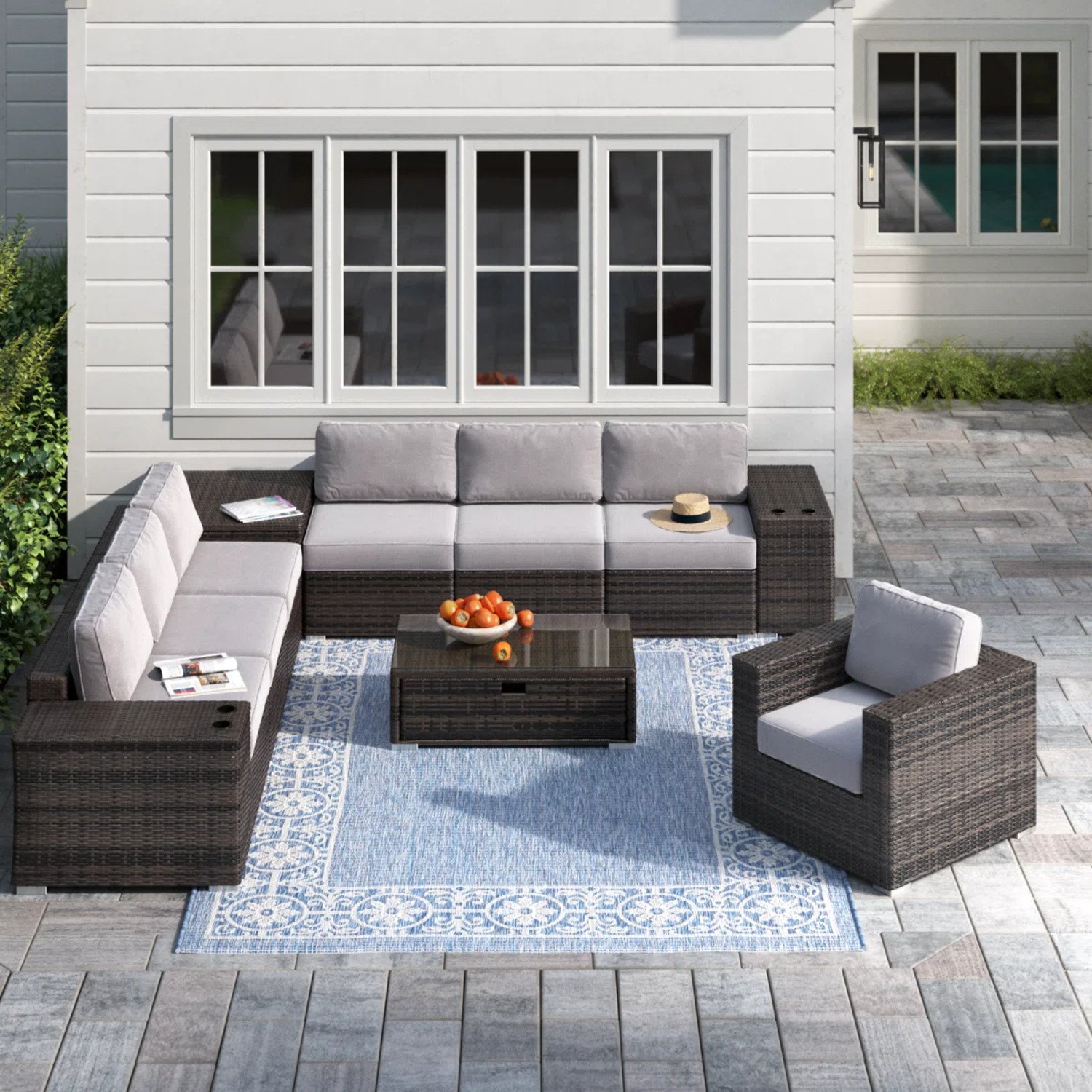 Outdoor 11 Piece Sectional Seating Set With Cushions - Espresso - Image 2