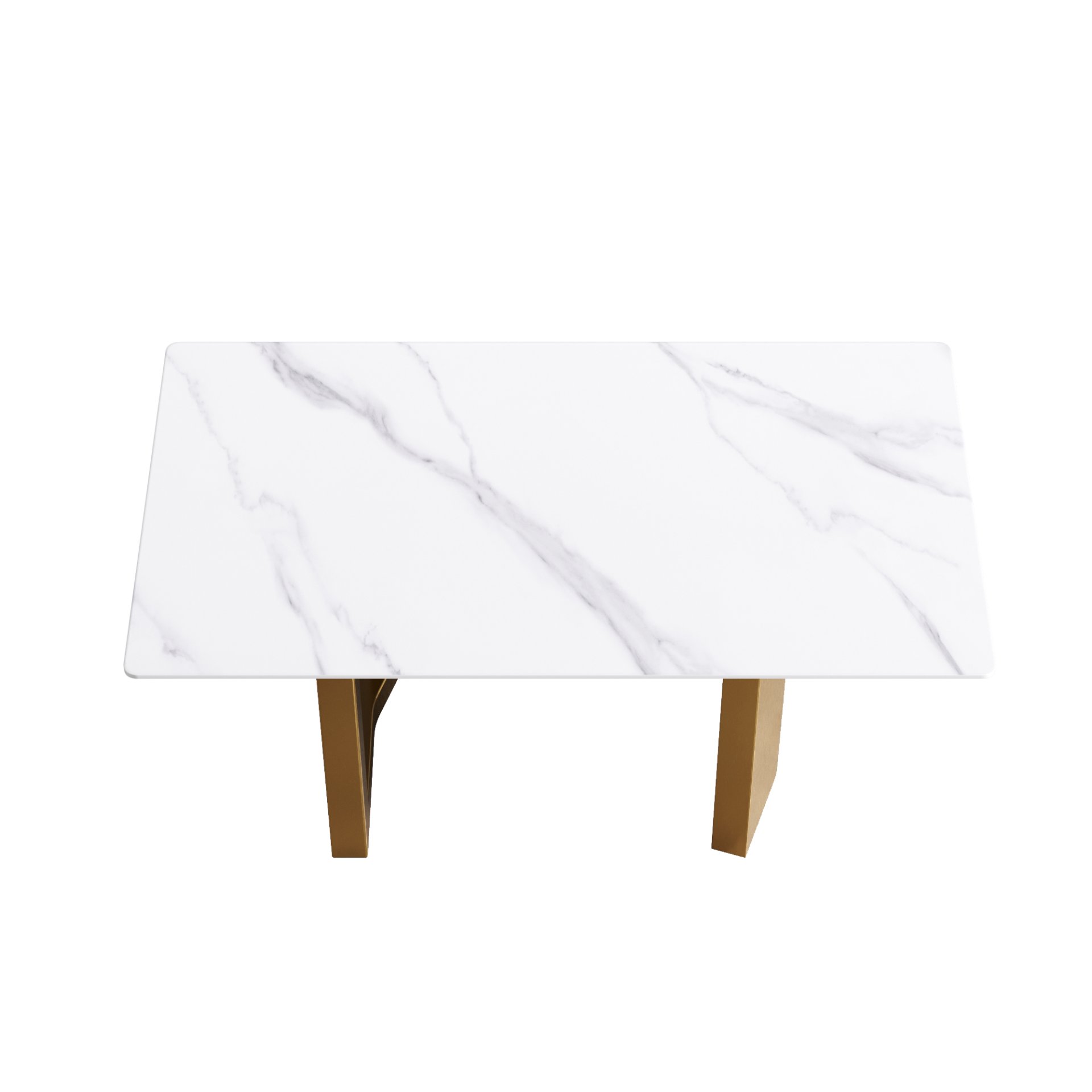 63" Modern Artificial Stone White Straight Edge Golden Metal Leg Dining Table - White / Gold - Image 6