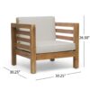 Outdoor Club Chair, Acacia Wood Patio Chair With Fabric Cushion For Backyard, Poolside - Teak / Beige - Image 3