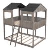 Full Over Full Bunk Bed With Roof, Window, Guardrail, Ladder - Antique Gray - Image 2
