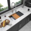 Workstation Kitchen Sink, Single Bowl Undermount 16 Gauge Stainless Steel - White - Image 2