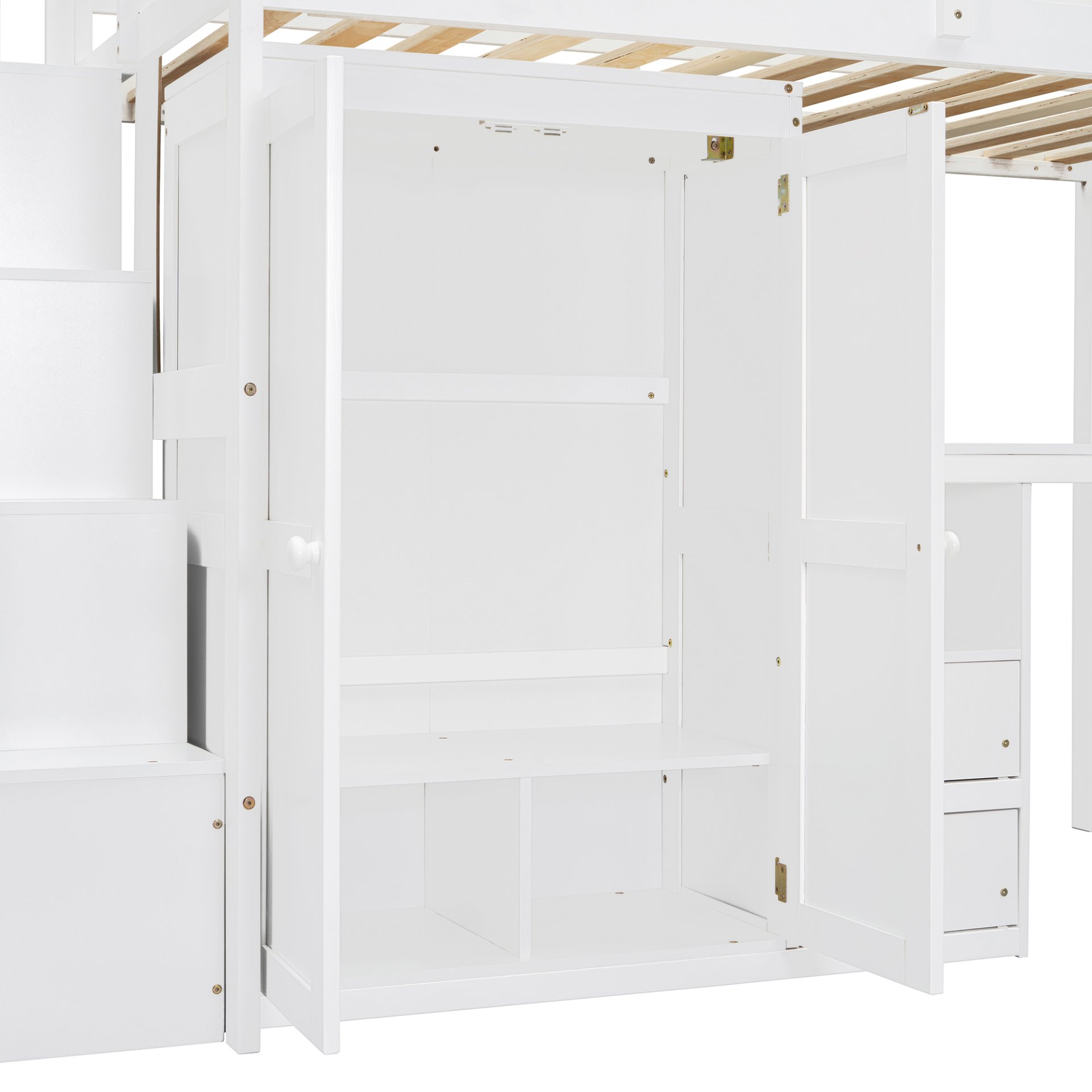Twin Size Loft Bed With Stairs, Bookshelf, Drawers, Desk & Wardrobe, Space Saving Multifunctional Furniture - White - Image 8