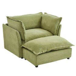 Modern Armchair Sofa Cozy Upholstered Sofa Chair With Movable Ottoman, Wide Seat - Green